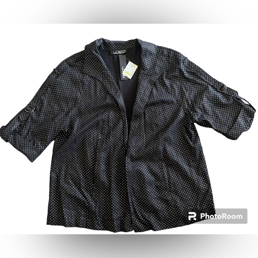Women’s open front career layering jacket short sleeve polka black tab sleeve 2X